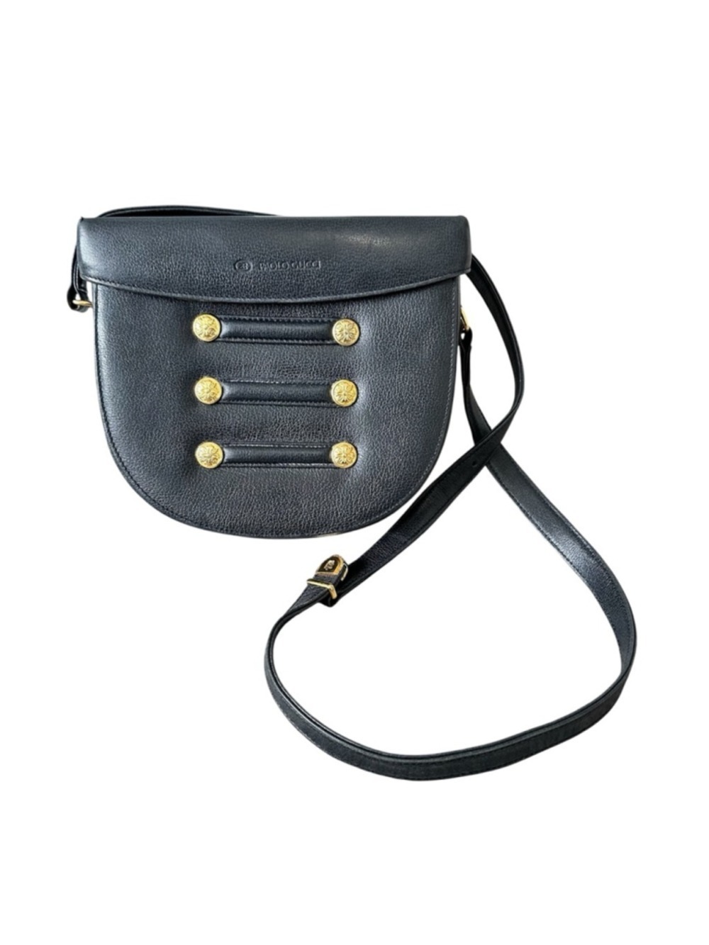 Paolo Gucci Vintage Military Saddle Leather Crossbody Bag Black